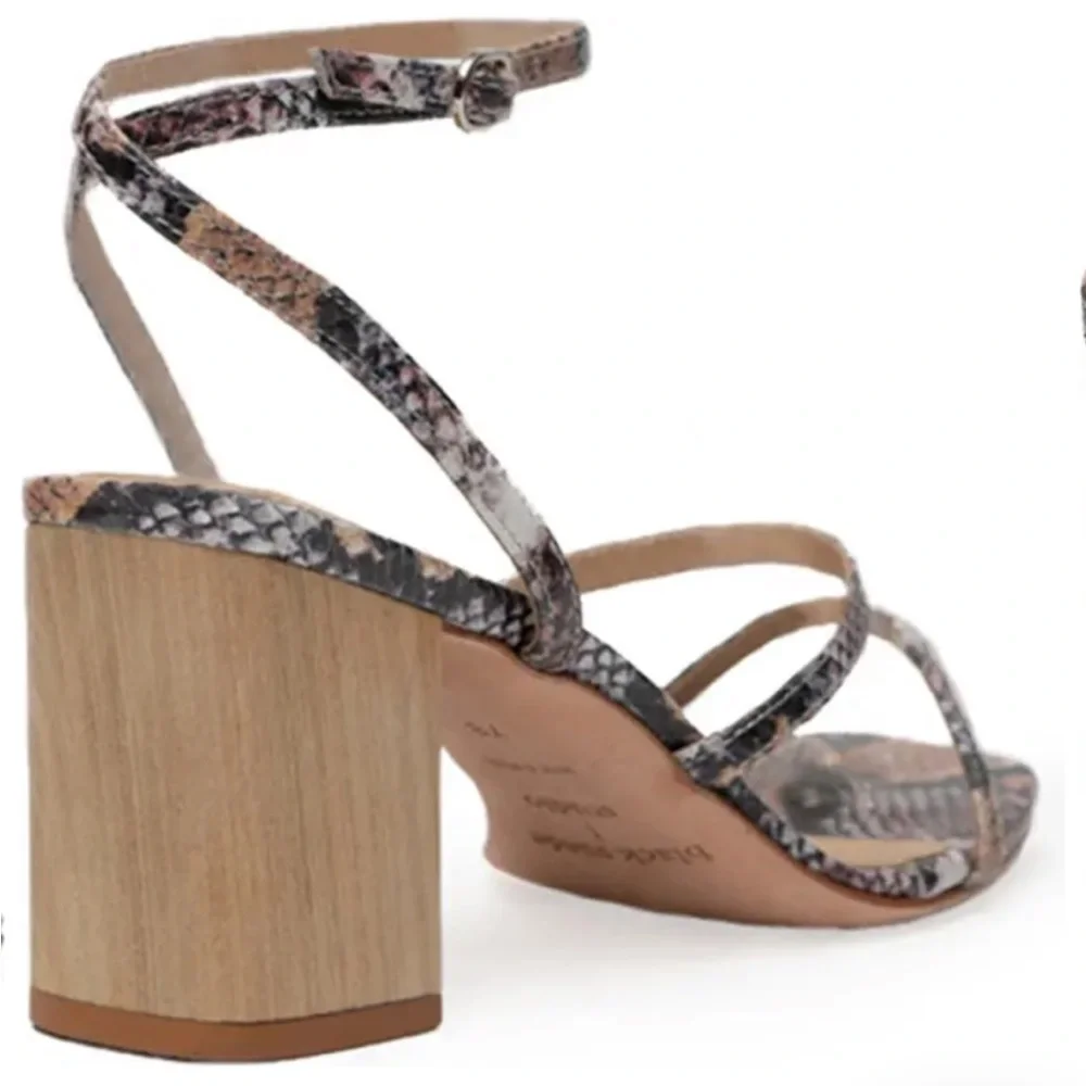 Black Suede Studio Verana Python Print Leather Ankle Strap Sandals Size 7.5